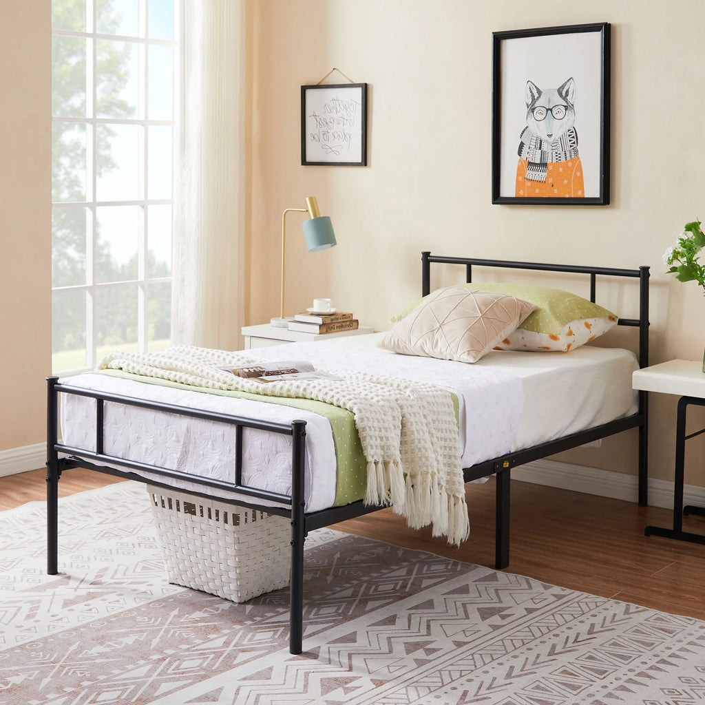 Twin Size Black Metal Platform Bed Frame with Headboard and Footboard E63423