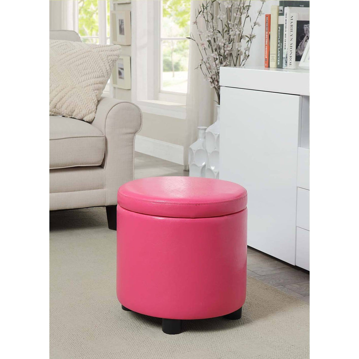 Pink Round Accent Storage Ottoman R981278
