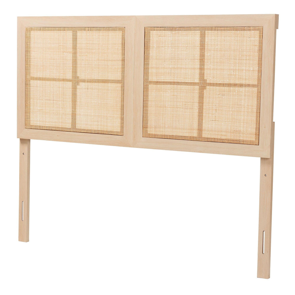 Light Brown Wood and Natural Rattan Queen Size Headboard B4683