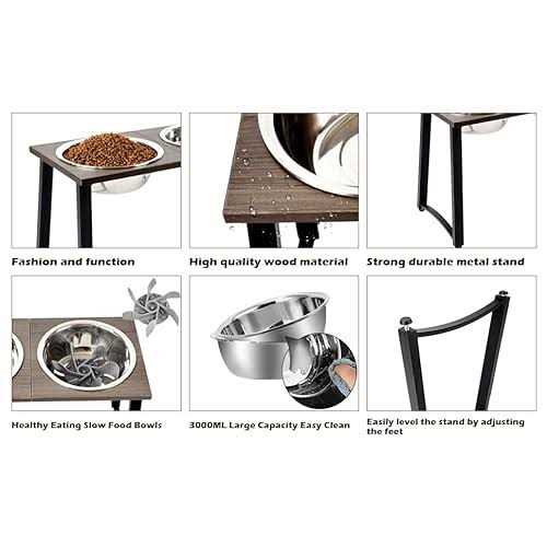 Elevated Dog Bowls with 2 X-Large Stainless Steel Bowls and Slow Feeder O3625