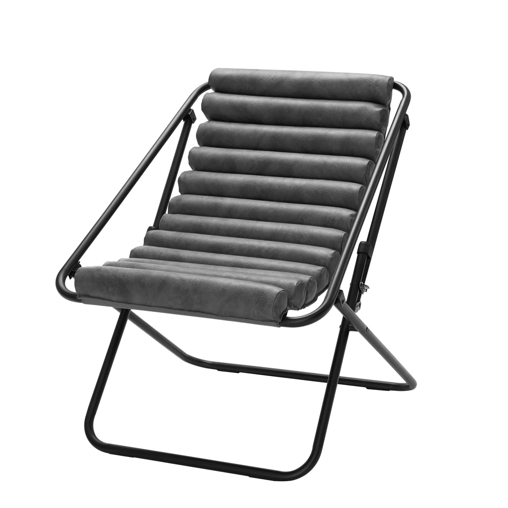 Ribbed Folding Sling Lounge Chair, Grey Y72792