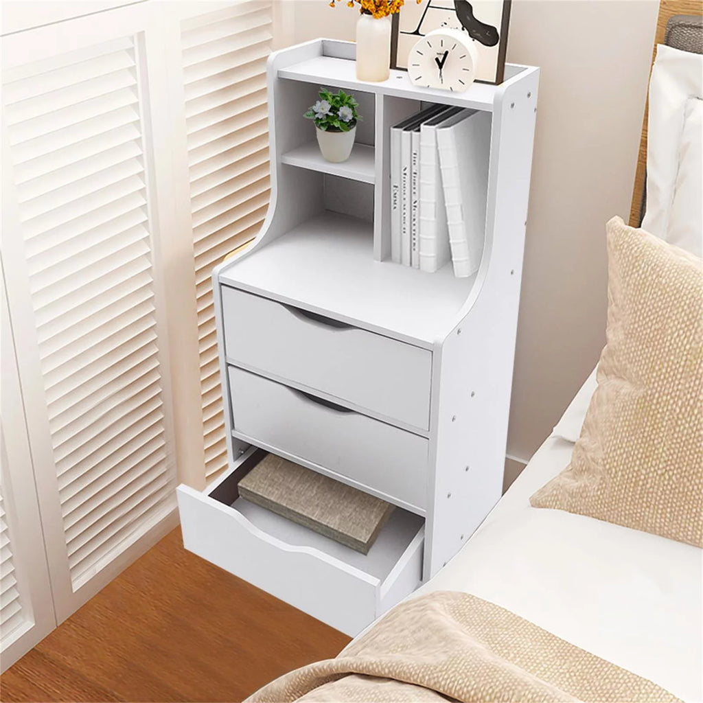 3 Drawer White Wood Nightstand F9483