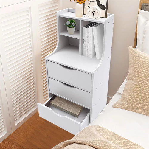 3 Drawer White Wood Nightstand F9483