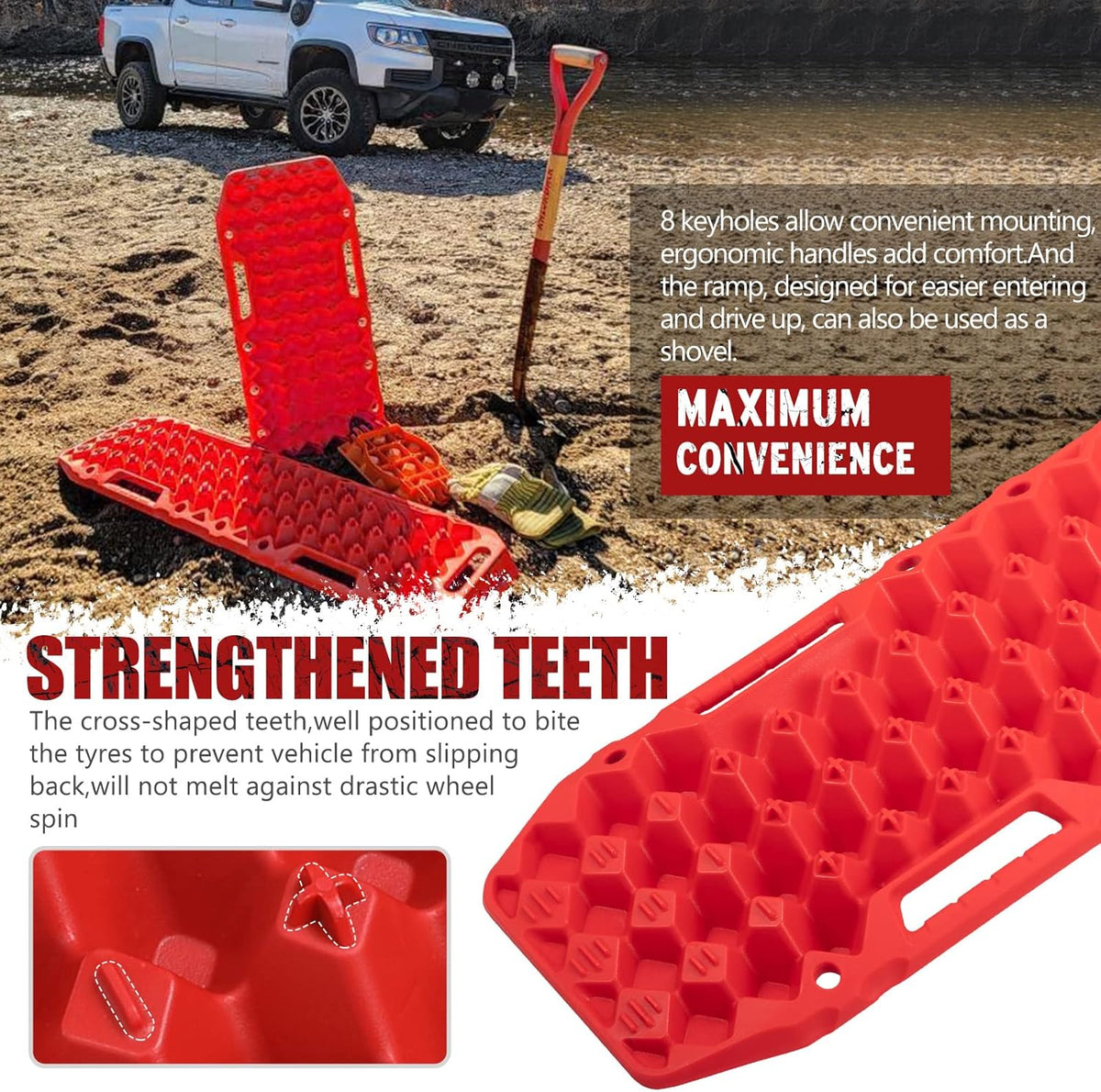 2 Pcs Red Off-Road Traction Boards with Carry Bag Q679113