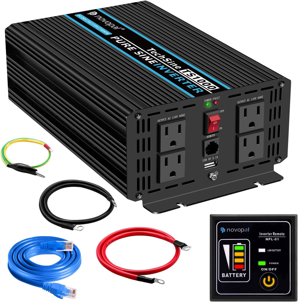 1500 watt Pure Sine Wave Power Inverter 12V to 110V/120V 4 AC Outlets B492813