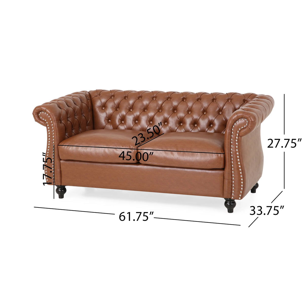 Cognac Brown Faux Leather Loveseat W836468