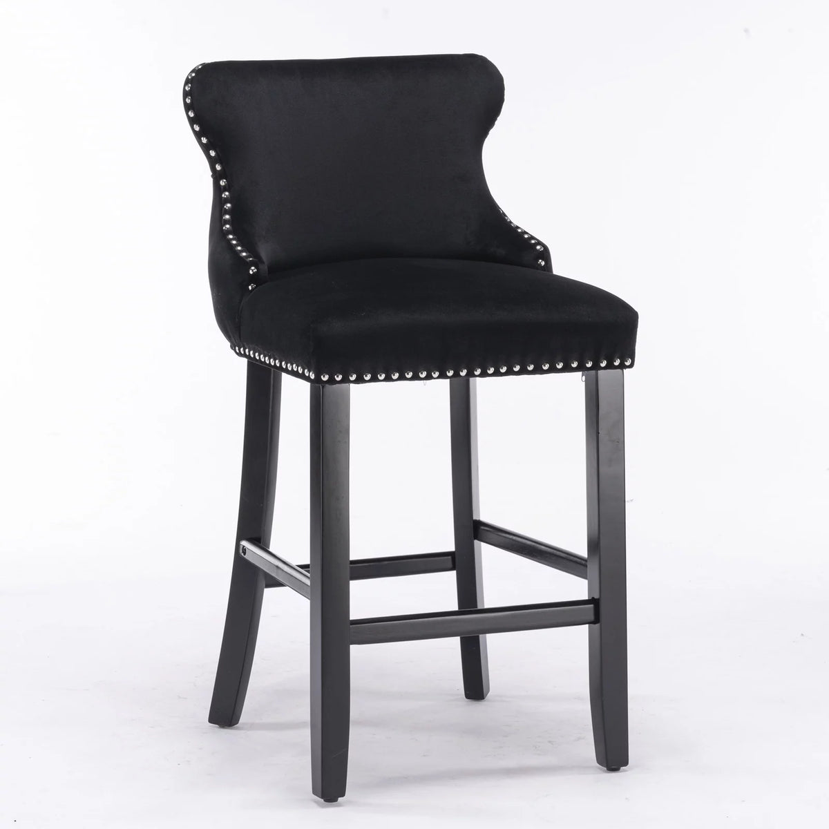 Black Velvet Upholstered Bar Stools Set of 2 Y828