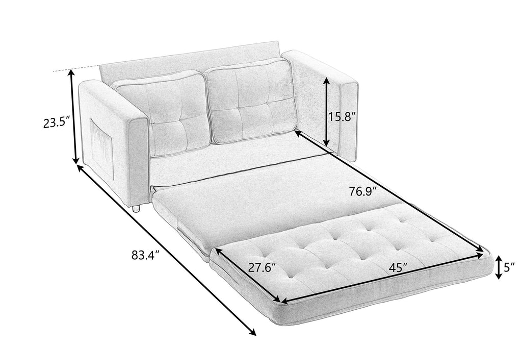 Upholstered Convertible Futon Sofa Bed with Side Pockets B829