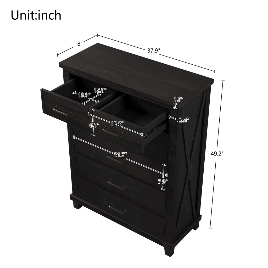 Solid Pine Wood Six-Drawer Chest K306741