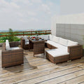 10 Piece Brown Poly Rattan Patio Sofa Set with Cushions I40187