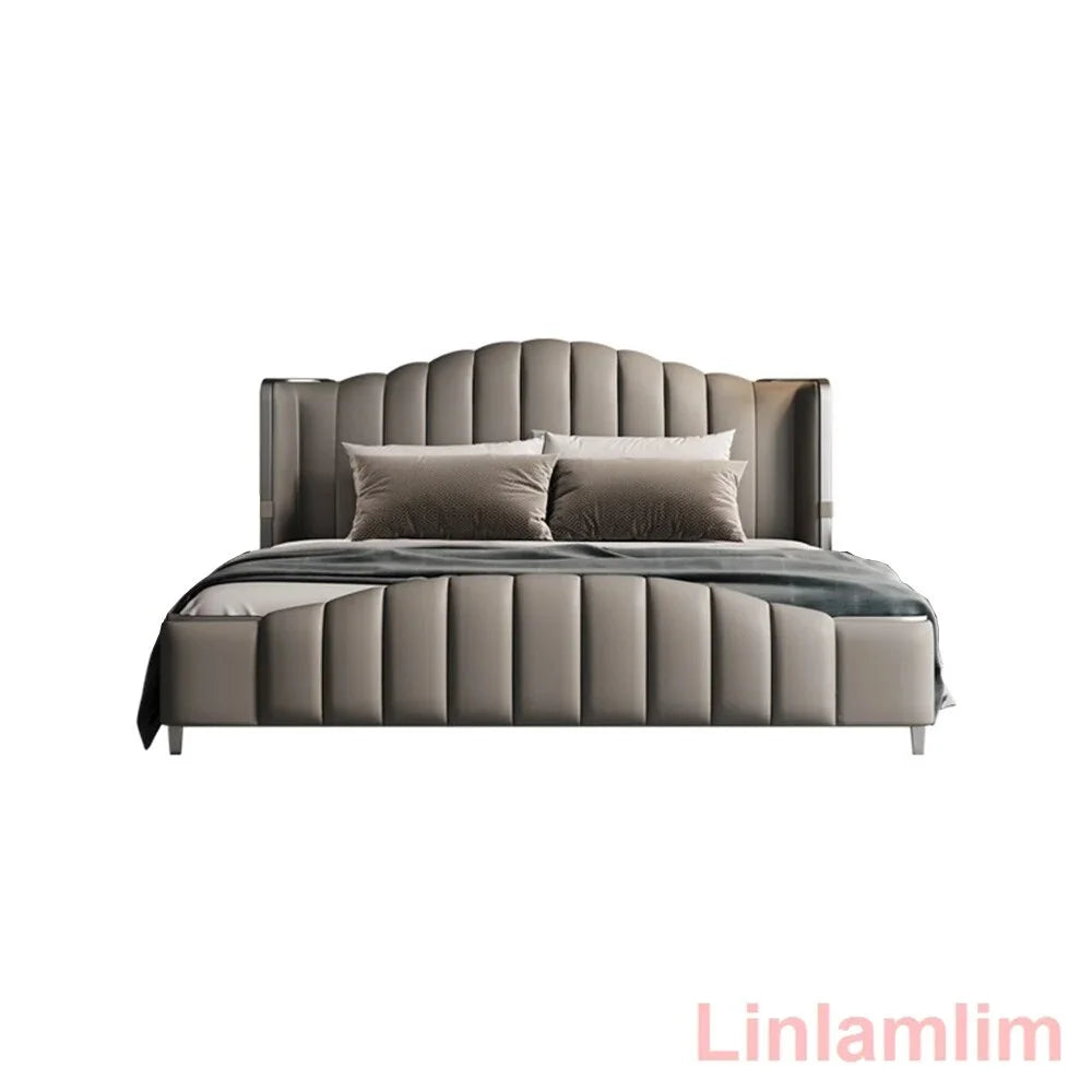 Soft Double Bed Frame with Leather Headboard X875238