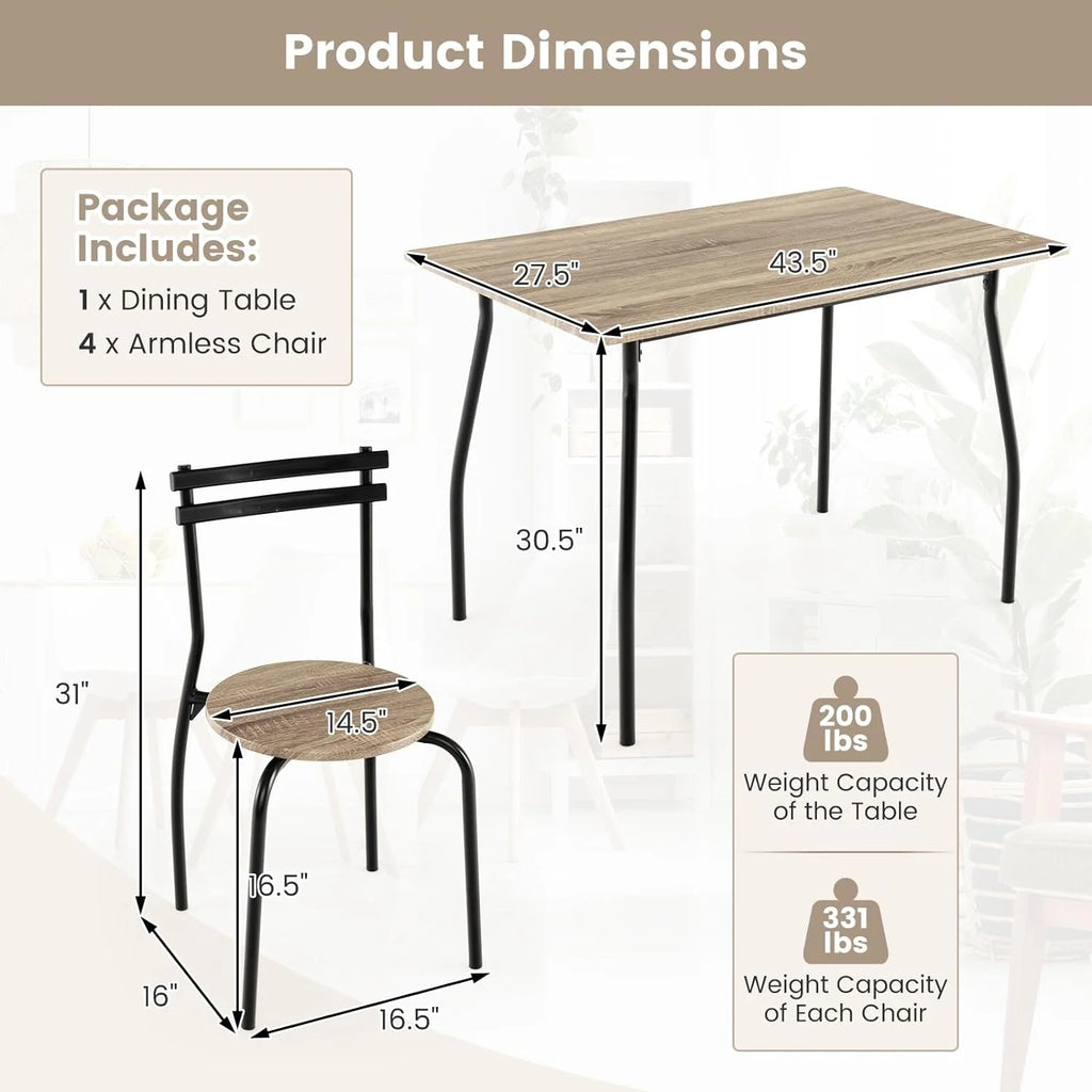 5-Piece Modern Dining Table Set with 4 Chairs J198307