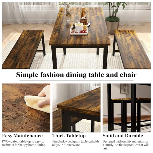 3-Piece Grey Dining Table Set with 2 Benches F180545