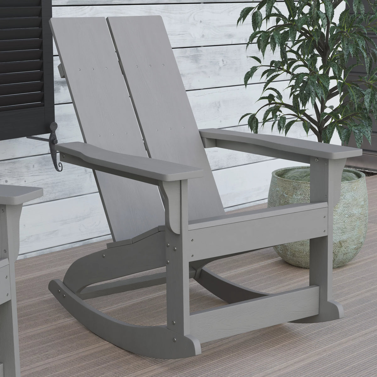 Gray 2-Slat Poly Resin Rocking Adirondack Chair S464