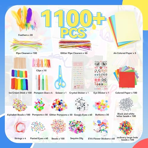 1100+ PCS Toddler DIY Craft Art Supply Set with 3 Layered Folding Storage Box N5705