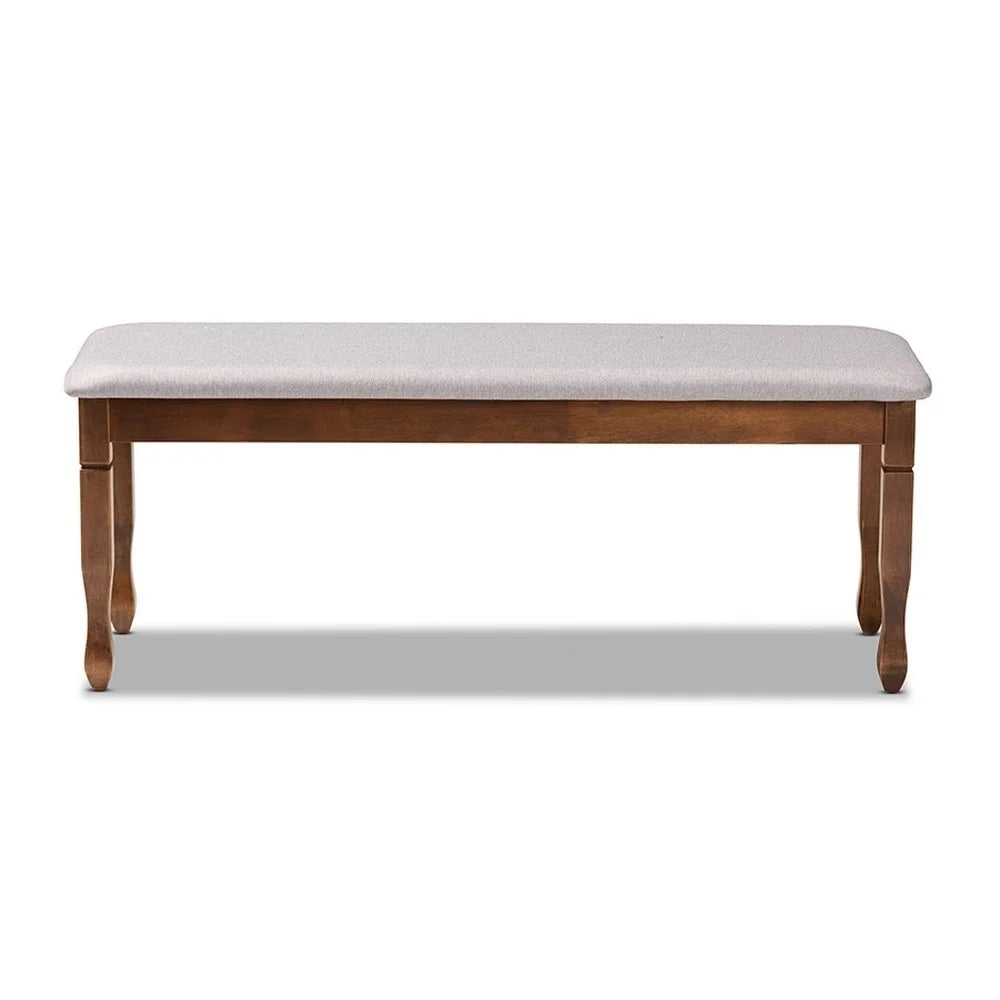 Grey Fabric Upholstered Walnut Brown Wood Dining Bench C5021