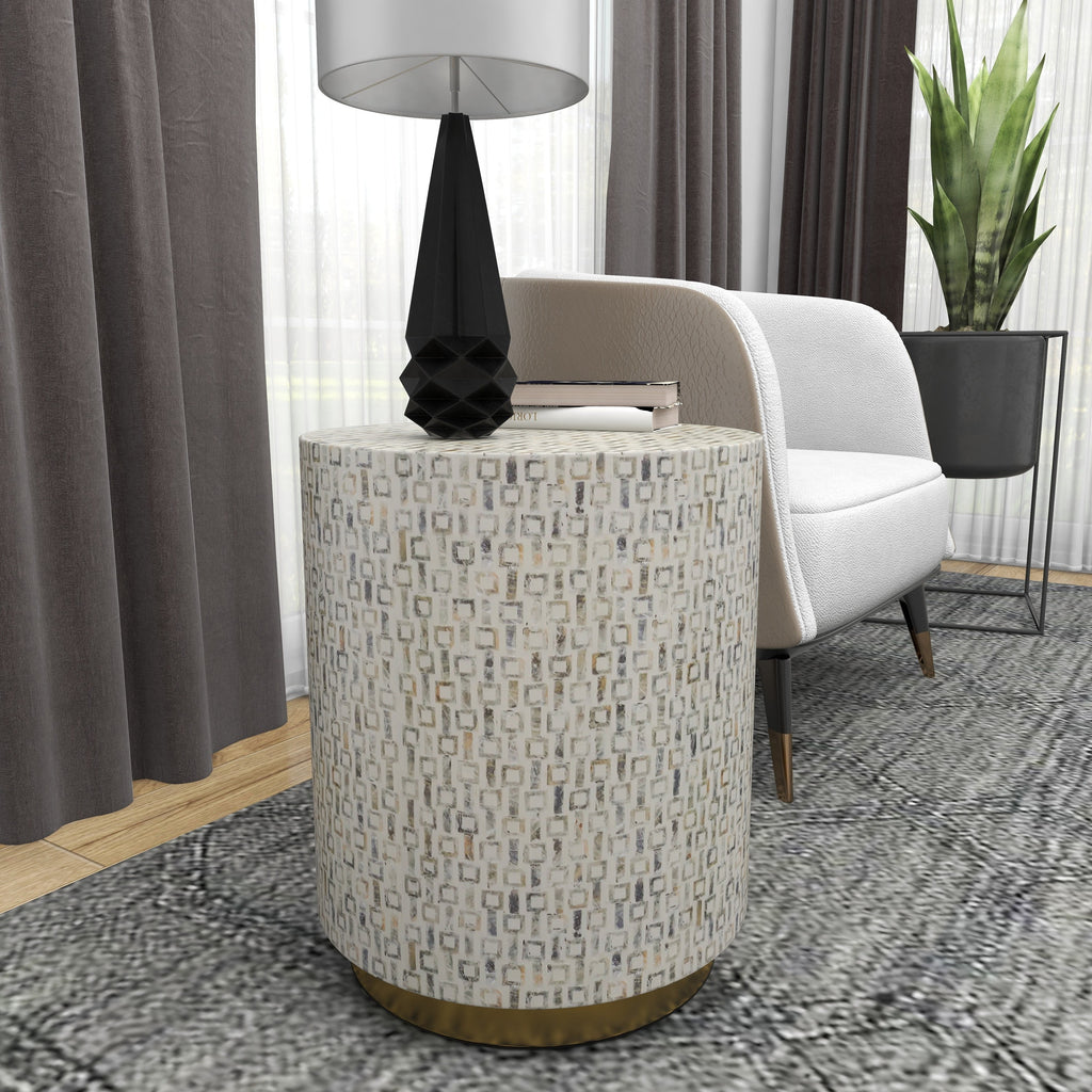 18" x 22" White Mother of Pearl Accent Table with Gold Base T96003