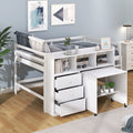 White Wood Full Size Low Loft Bed Frame with 3 Storage Drawers V442121