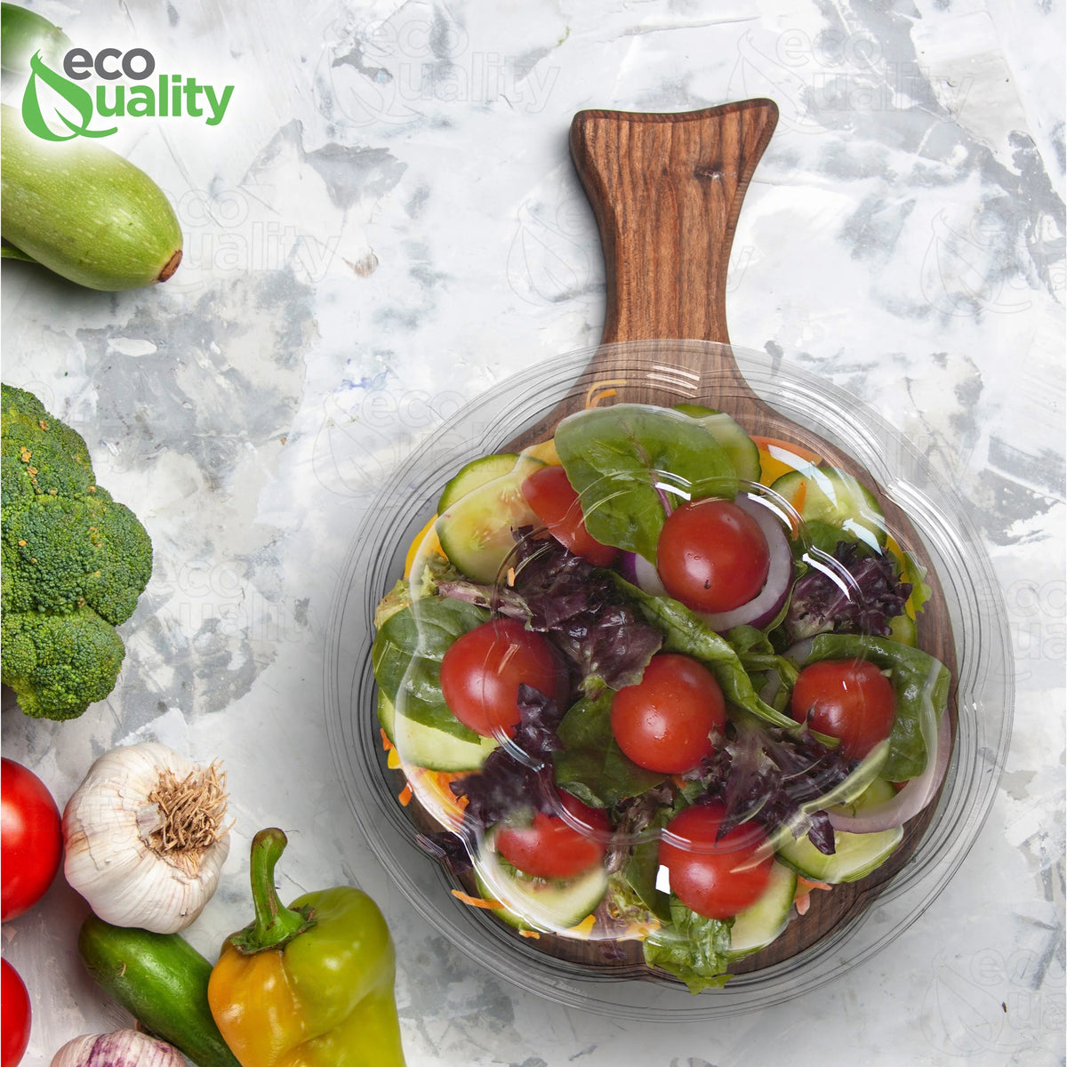 24oz Clear Disposable Plastic Salad Bowls with Lids Z882