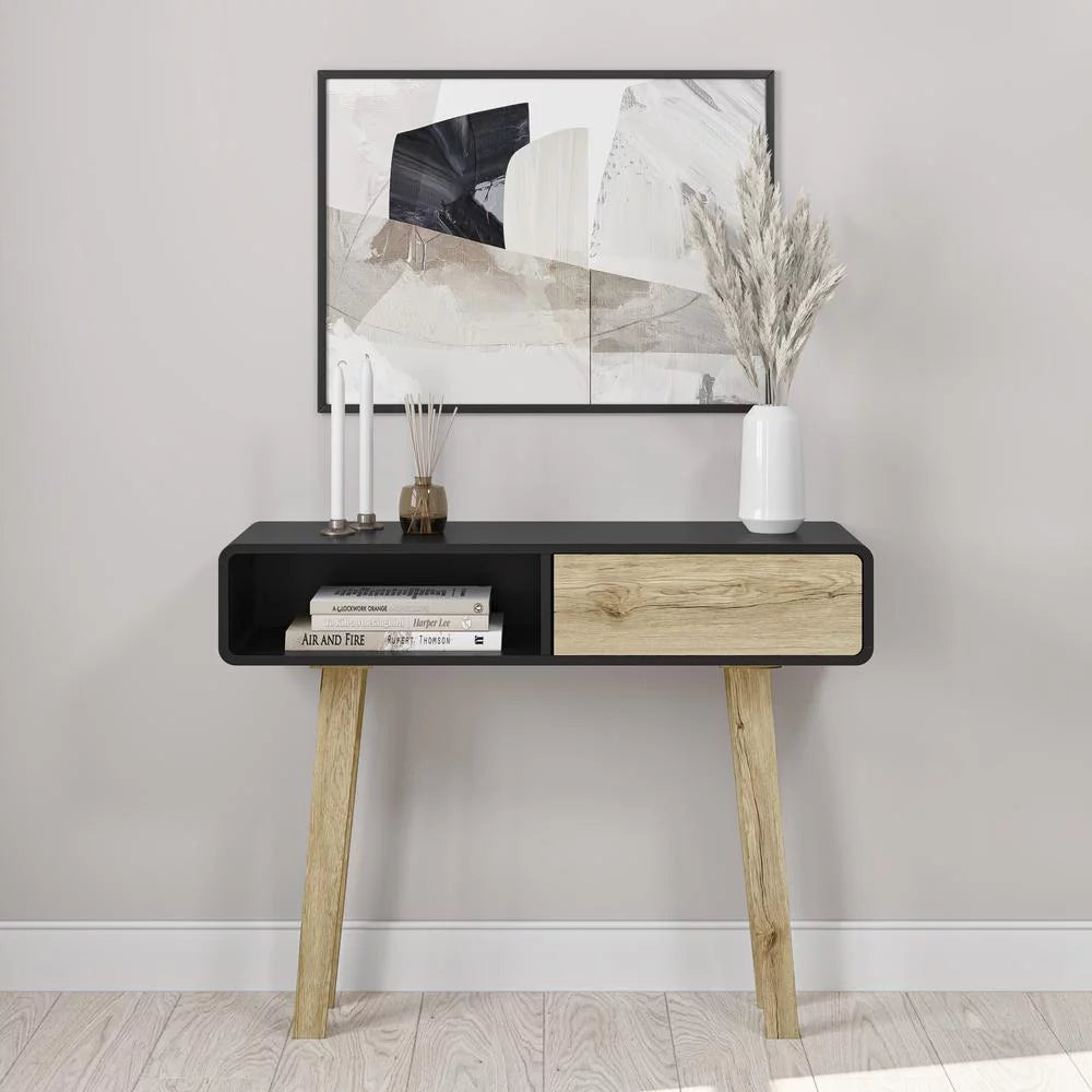Black Sandy Brown Oak Console Table L9800