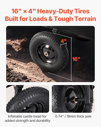Heavy Duty Tow Behind Steel Dump Cart 17 Cu.Ft. 600lbs Capacity 16in Tires A384300