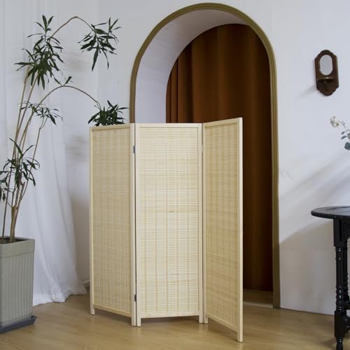 Beige 3.95 FT Tall Bamboo Folding Room Divider D4519