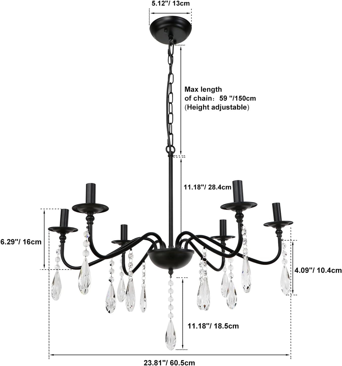 6 Lights Black Crystal Chandelier Q4303