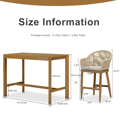 3 Pieces Outdoor Counter Height Bar Stools Set J694