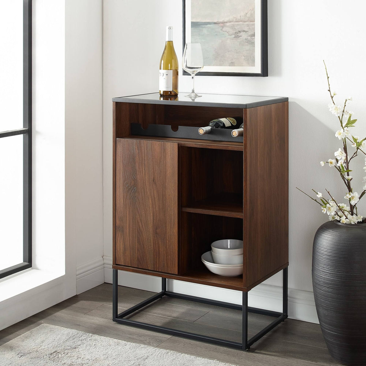 Glass Top 1-Door Bar Cabinet Q3791