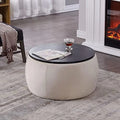 Round Ottoman Coffee Table with Wooden Lid Faux Marble Texture Top C22085