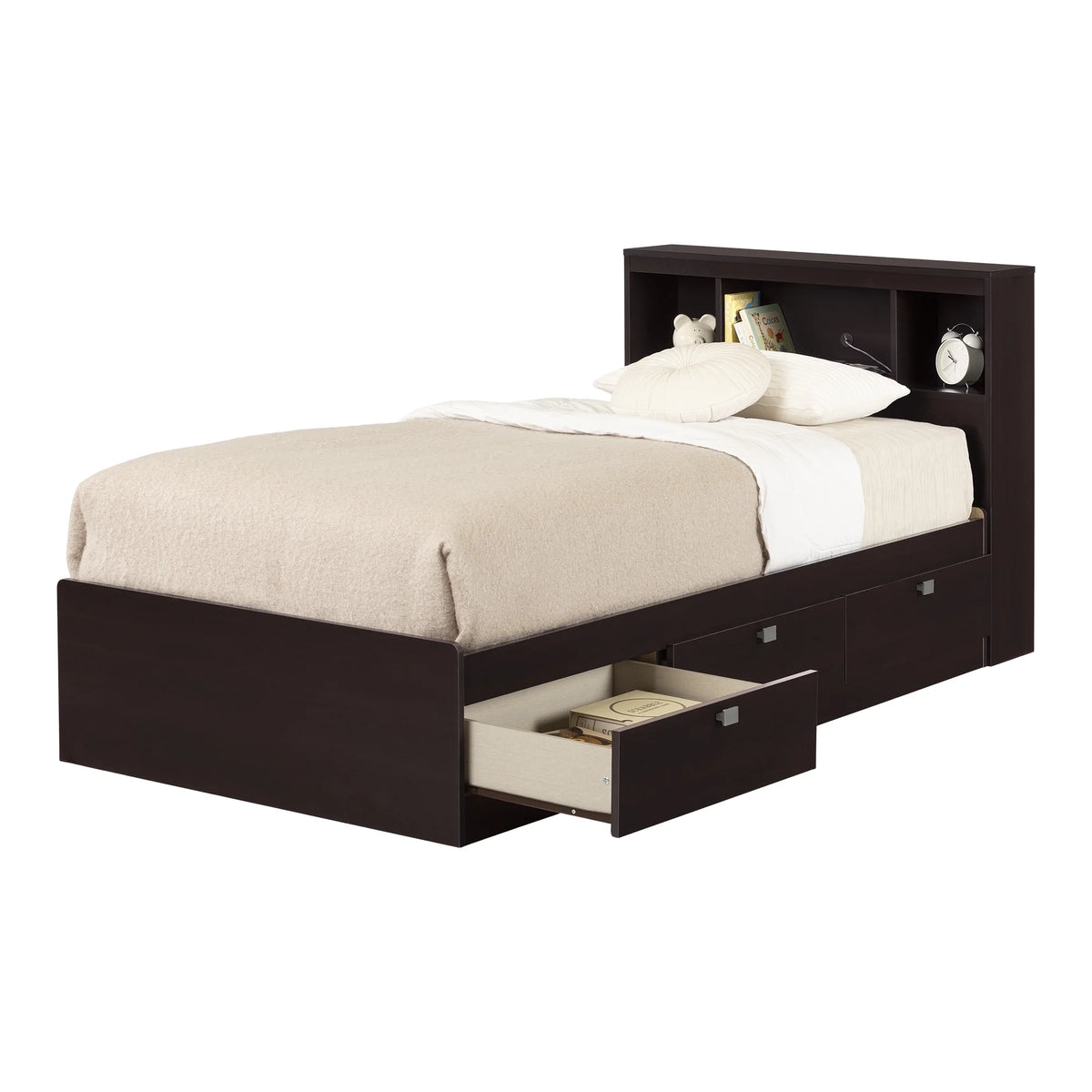 Twin 3-Drawer Storage Bed with Bookcase Headboard H3240