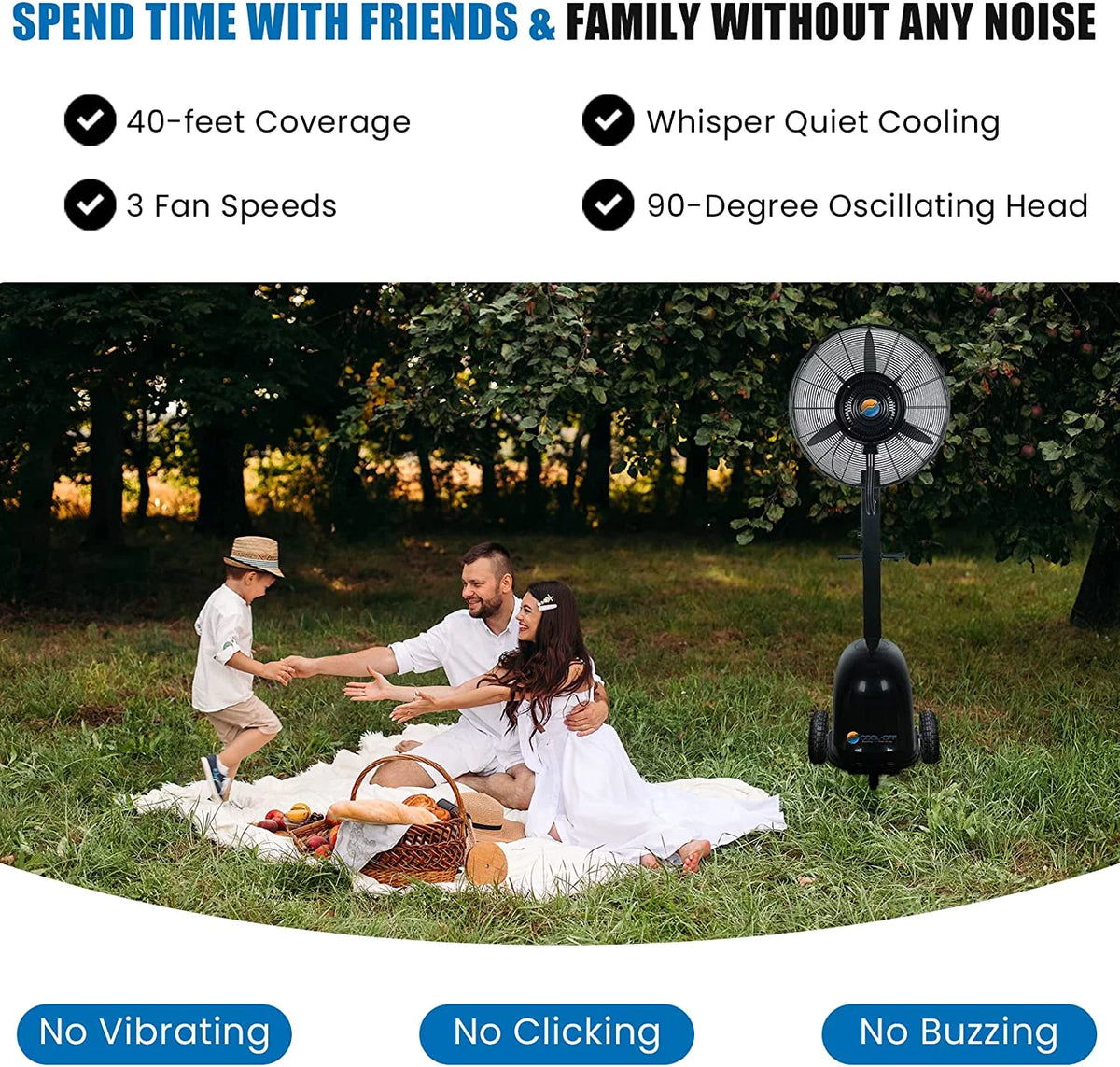 Oscillating Misting Pedestal Fan, 3 Cooling Speeds, 12 Gallon Tank, 26 inch, Black H534486