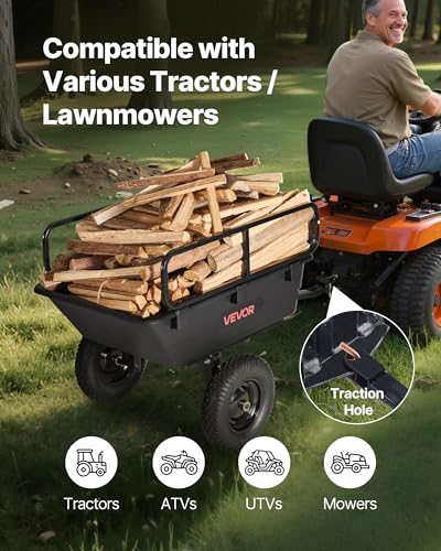 Heavy Duty Tow Behind Steel Dump Cart 17 Cu.Ft. 600lbs Capacity 16in Tires A384300