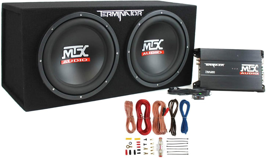 12-Inch Dual Loaded Car Subwoofer Enclosure with Amplifier and Wiring Kit C751