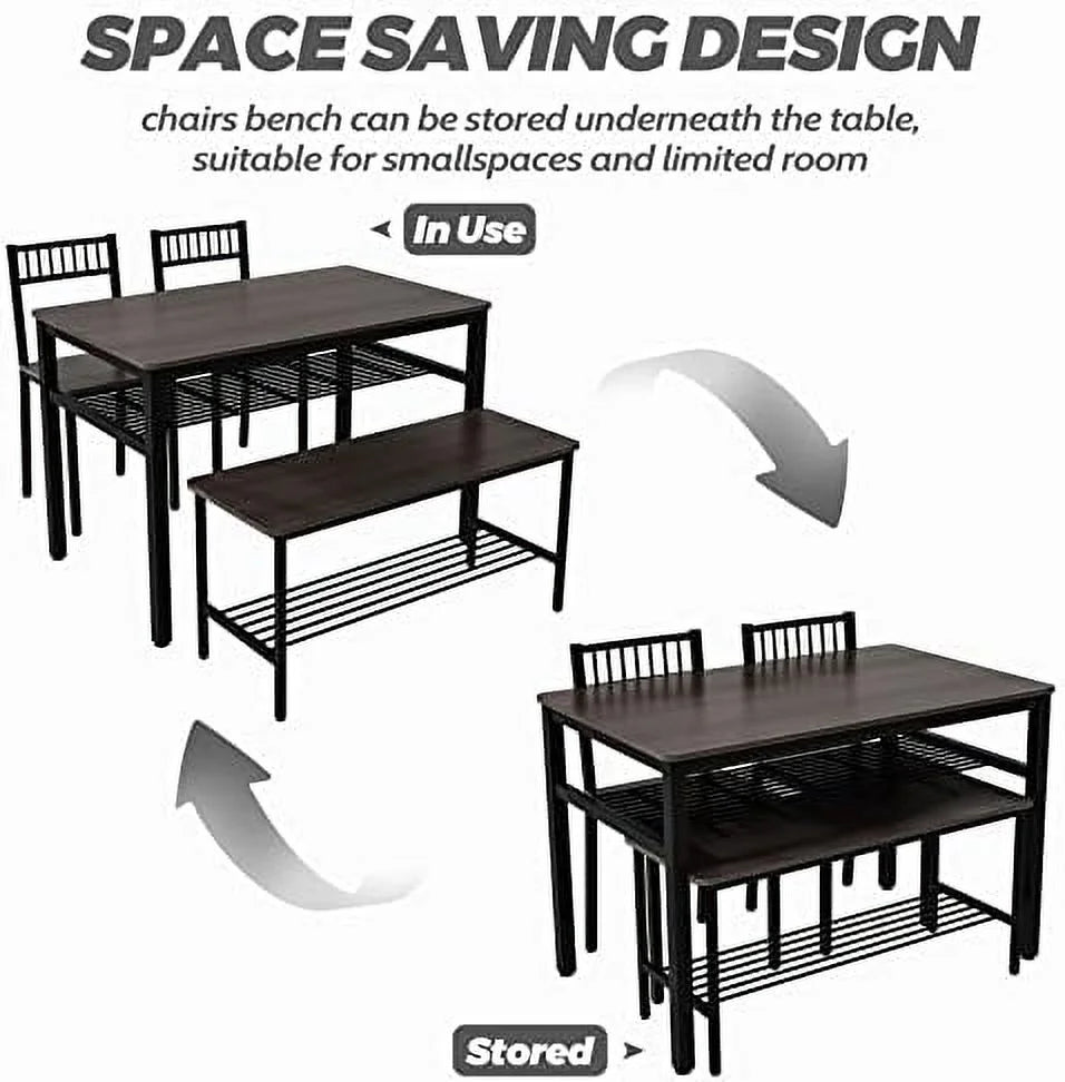 Dining Table Set for 4 with 2 Chairs 1 Bench Rustic Brown M203