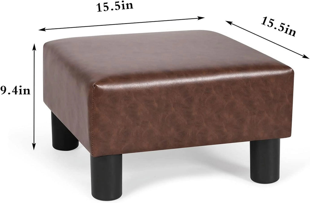 Dark Brown Faux Leather Square Footstool T17741