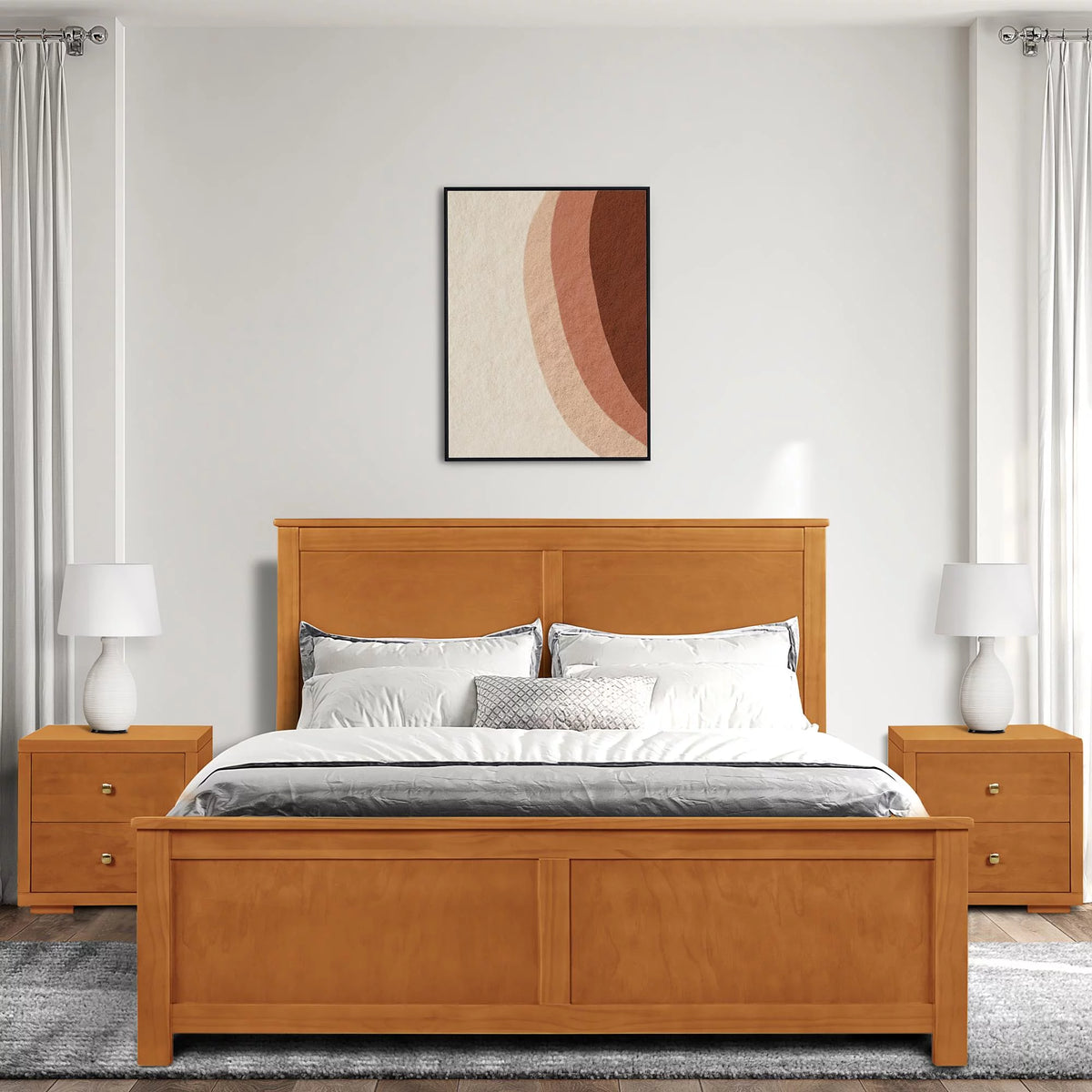 Queen Cherry Paneled Headboard Platform Bedroom Set F4015