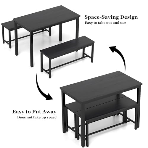 3-Piece Grey Dining Table Set with 2 Benches F180545