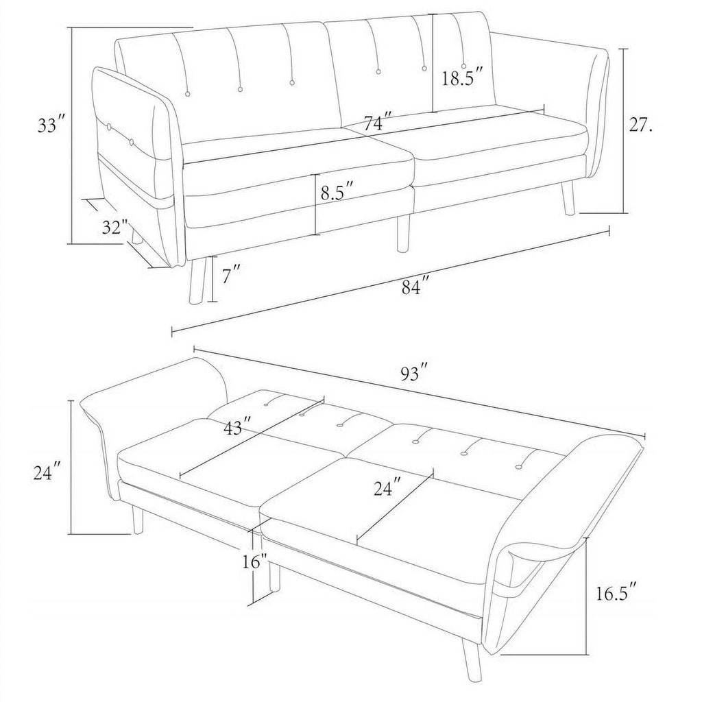 Convertible Futon Sofa Bed with Adjustable Armrest/Backrest Blue U287549