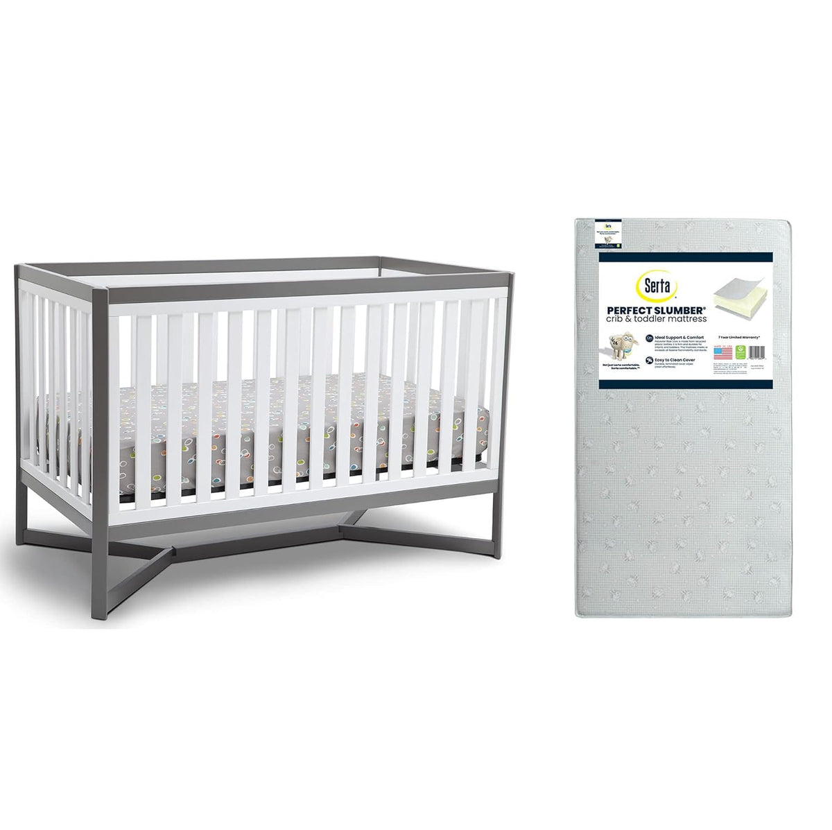 4-in-1 Convertible Crib and Dual Sided Crib & Toddler Mattress F47827