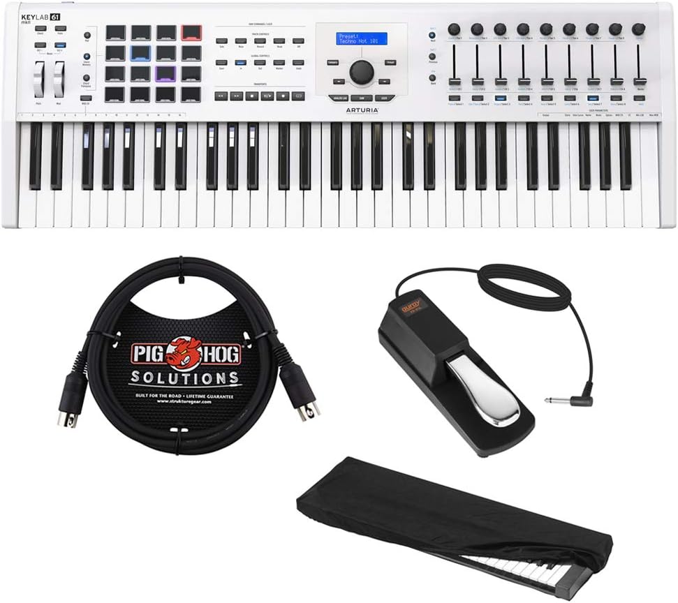 White 61 Key MIDI Controller with Sustain Pedal I7714