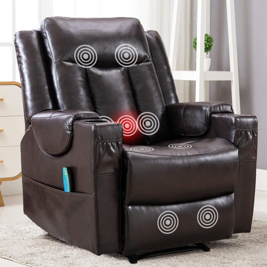Black Faux Leather Manual Recliner Chair with Heat and Vibration P5599