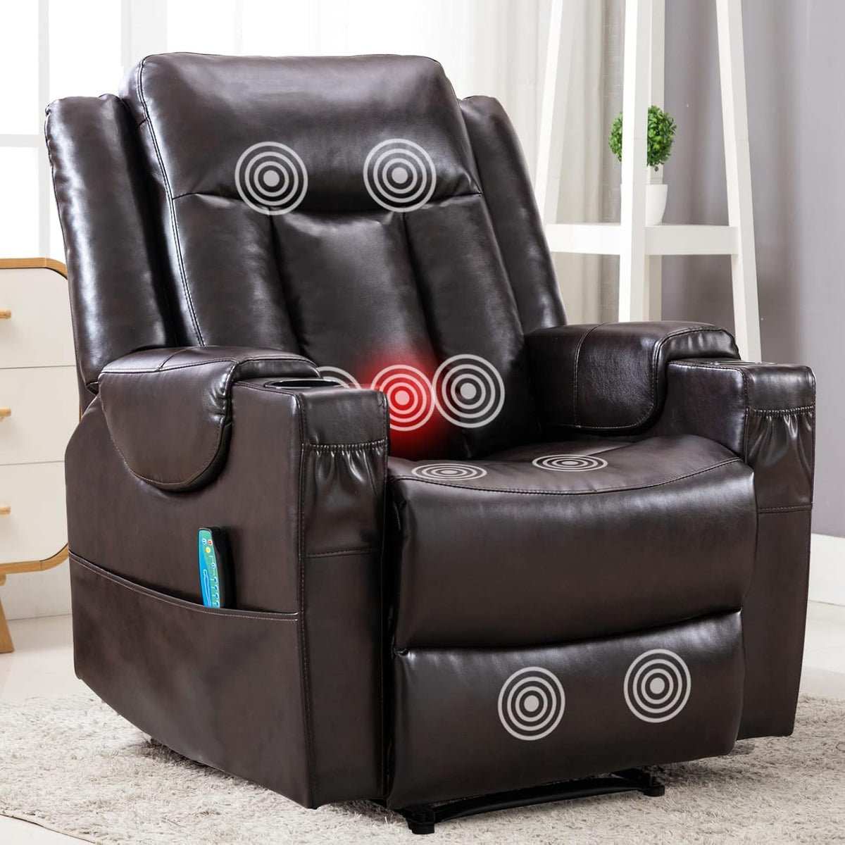 Black Faux Leather Manual Recliner Chair with Heat and Vibration P5599