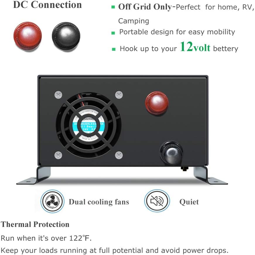 Pure Sine Wave 500W Power Inverter 12V to 110V AC Converter with Remote Controller T41201