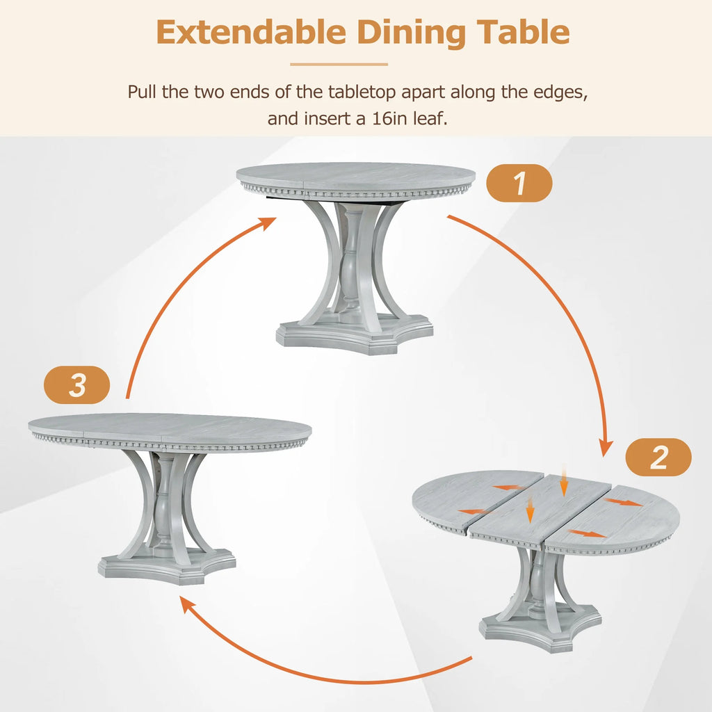 5 Piece Gray Wood Round Dining Table Set with 4 Upholstered Chairs X9355