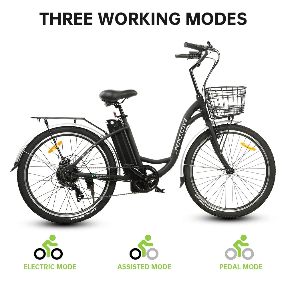 350 W 26" Step Through Electric Bicycle with Basket E69515