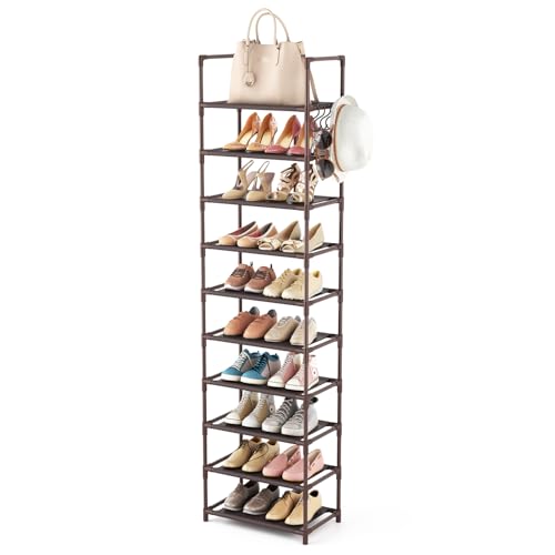 10 Tiers Tall Shoe Rack 20-25 Pairs Narrow Shoe Shelf Black G13833