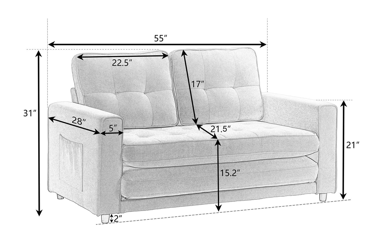 Upholstered Convertible Futon Sofa Bed with Side Pockets B829