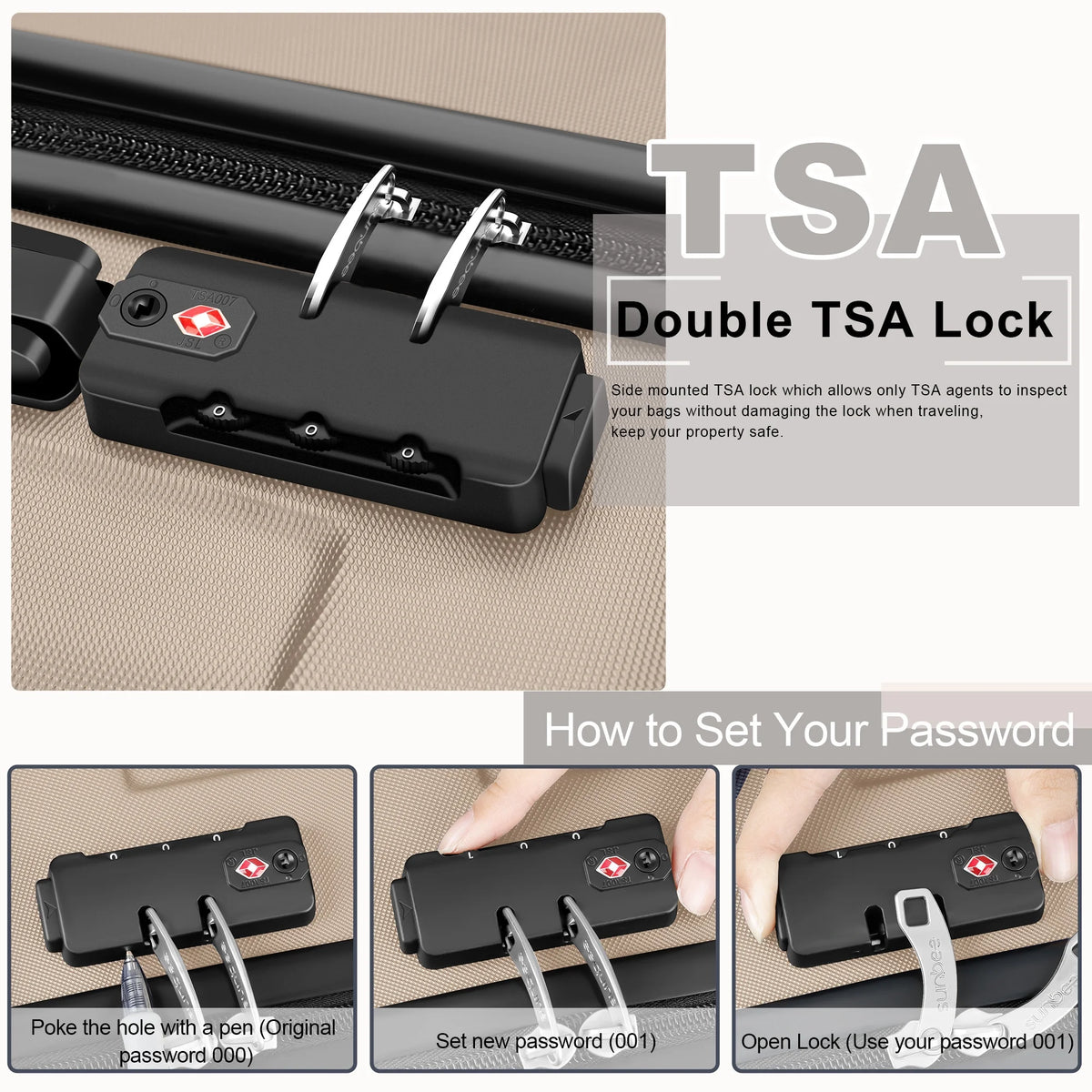 3 Piece Hardshell Lightweight Luggage Set with TSA Lock Spinner Wheels K1424
