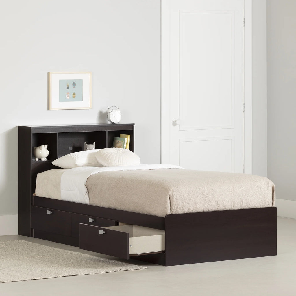Twin 3-Drawer Storage Bed with Bookcase Headboard H3240